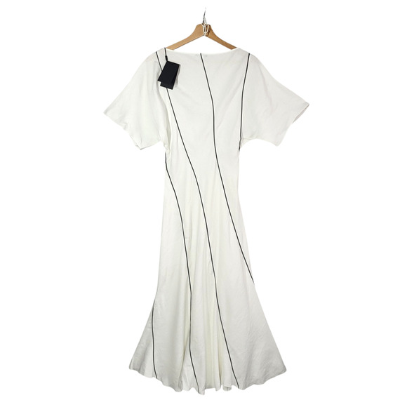 Massimo Dutti Linen Blend Midi Dress M White Short Sleeve Flowing Vacation Chic - Picture 6 of 13